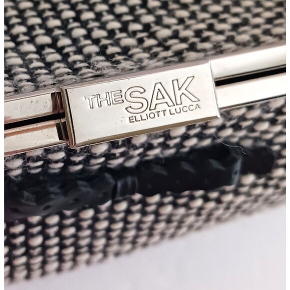 The Sak Elliott Luca Blk/White Tweed Top Handle Shoulder Bag Snap Lock Bow Trim - Picture 4 of 11